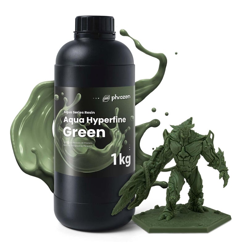 Phrozen Aqua Hyperfine Photopolymer Resin for 9K, 12K or Higher Resolution 3D Printers, 405nm LCD UV-Curing 3D Printing with Low Shrinkage & Superior Precision, Smooth Surface Finish (Green, 1KG) - Image 1